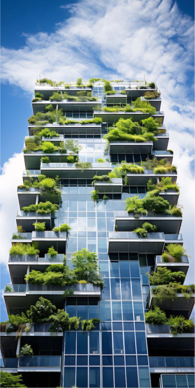 Edificio inteligente con vegetación